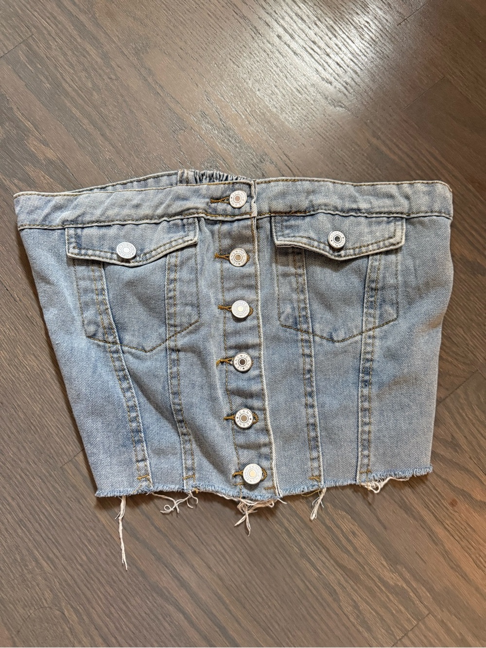 Light Wash Denim Strapless Bustier Tube Top Smocked Back Size Small